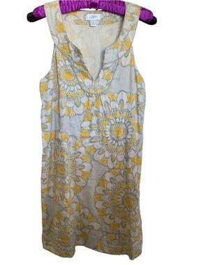 LOFT Yellow and Gray Floral Sleeveless Tunic
